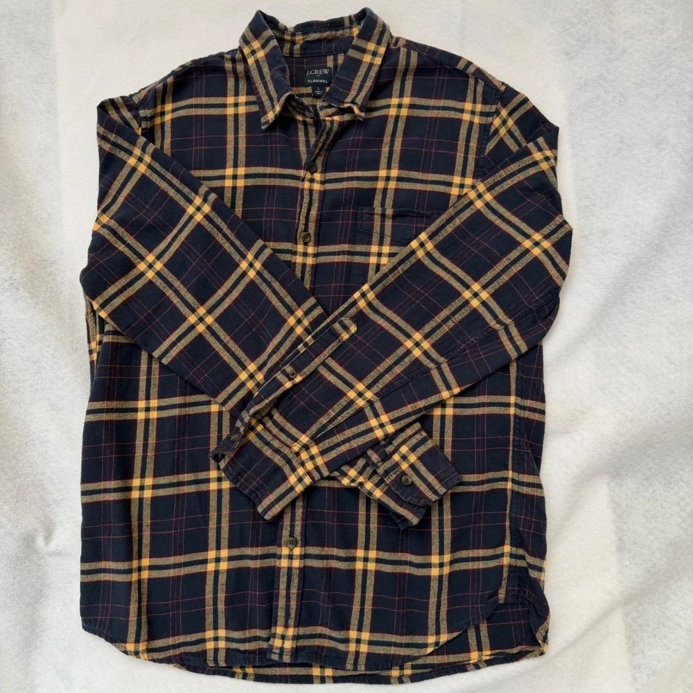 J.‎ Crew Re-Imagined Flannel Shirt Mens Large Navy Plaid Cotton Button Down